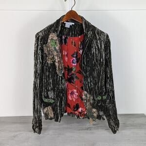 Alberto Makali Crushed Green Velvet Steam Punk Jacket w/ Patches & Charms sz M